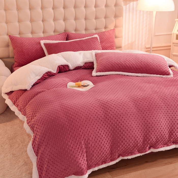 91家纺网 家纺一手货源 找家纺 艾米家居 2022秋冬新款豆豆绒+羊羔绒系列 豆沙