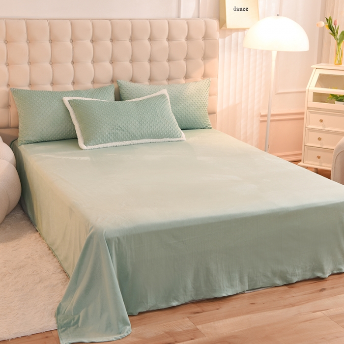 91家纺网 家纺一手货源 找家纺 艾米家居 2022秋冬新款豆豆绒+羊羔绒系列 水绿