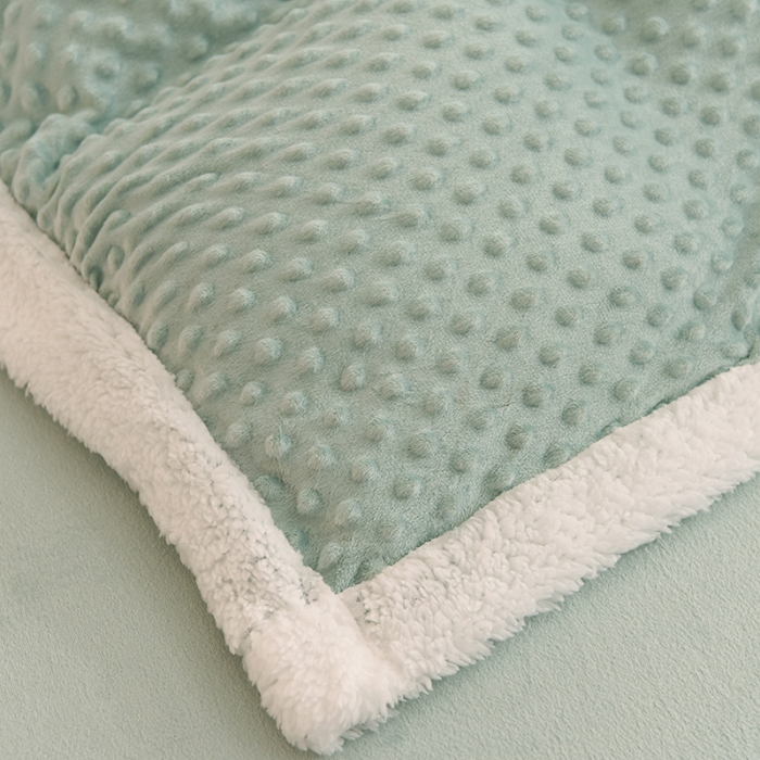 91家纺网 家纺一手货源 找家纺 艾米家居 2022秋冬新款豆豆绒+羊羔绒系列 水绿