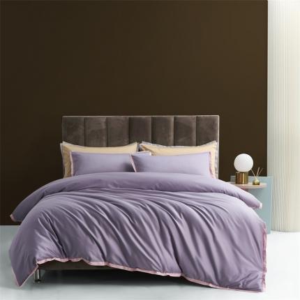 91家纺网 家纺一手货源 找家纺 顾家家居 2023新款100s长绒棉简约四件套 优雅紫