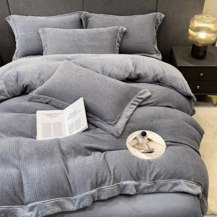 91家纺网 家纺一手货源 找家纺 丝缦2025新款A类母婴级毛茸绒四件套系列 幻影灰