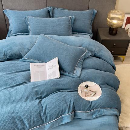 91家纺网 家纺一手货源 找家纺 丝缦2025新款A类母婴级毛茸绒四件套系列 克莱茵蓝
