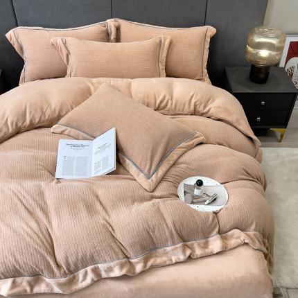 91家纺网 家纺一手货源 找家纺 丝缦2025新款A类母婴级毛茸绒四件套系列 摩卡色