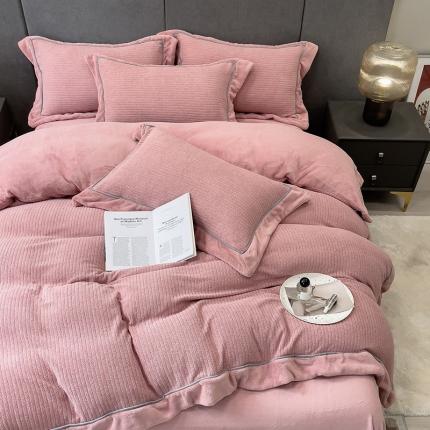 91家纺网 家纺一手货源 找家纺 丝缦2025新款A类母婴级毛茸绒四件套系列 雅典粉