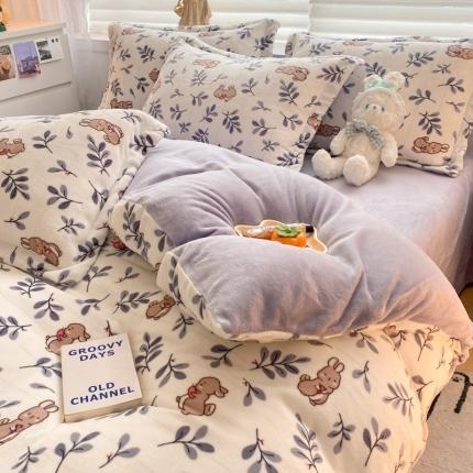 上尚居 2022新款加厚保暖牛奶绒四件套 可爱兔