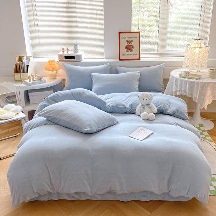 寐居 2022新款高克重拼色牛奶绒单被套 月光蓝-纯色
