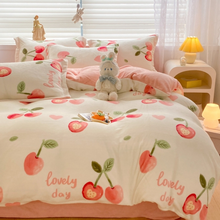 91家纺网 家纺一手货源 找家纺 上尚居 2022新款加厚保暖牛奶绒四件套 美味樱桃-米