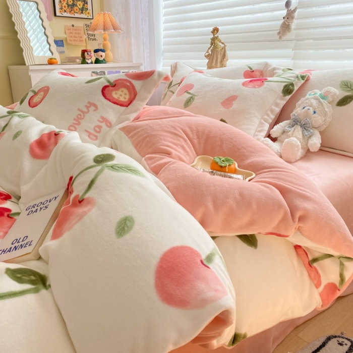 91家纺网 家纺一手货源 找家纺 上尚居 2022新款加厚保暖牛奶绒四件套 美味樱桃-米
