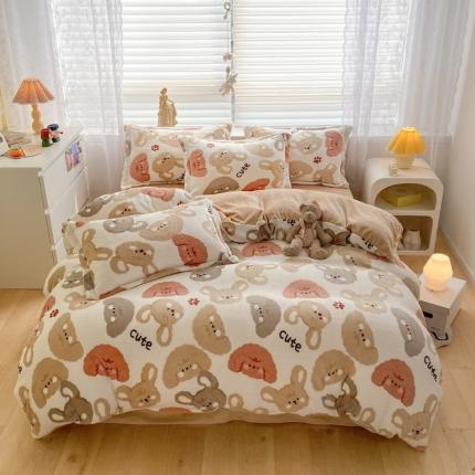 91家纺网 家纺一手货源 找家纺 上尚居 2022新款加厚保暖牛奶绒四件套 喵达人-米