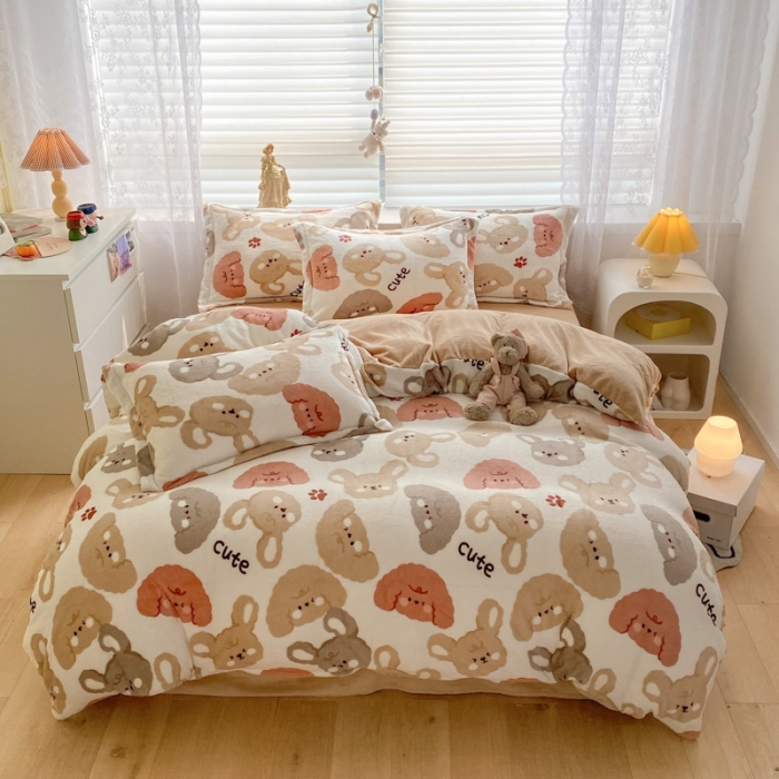 91家纺网 家纺一手货源 找家纺 上尚居 2022新款加厚保暖牛奶绒四件套 喵达人-米