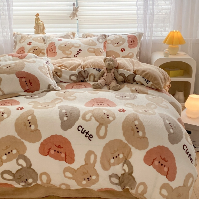 91家纺网 家纺一手货源 找家纺 上尚居 2022新款加厚保暖牛奶绒四件套 喵达人-米