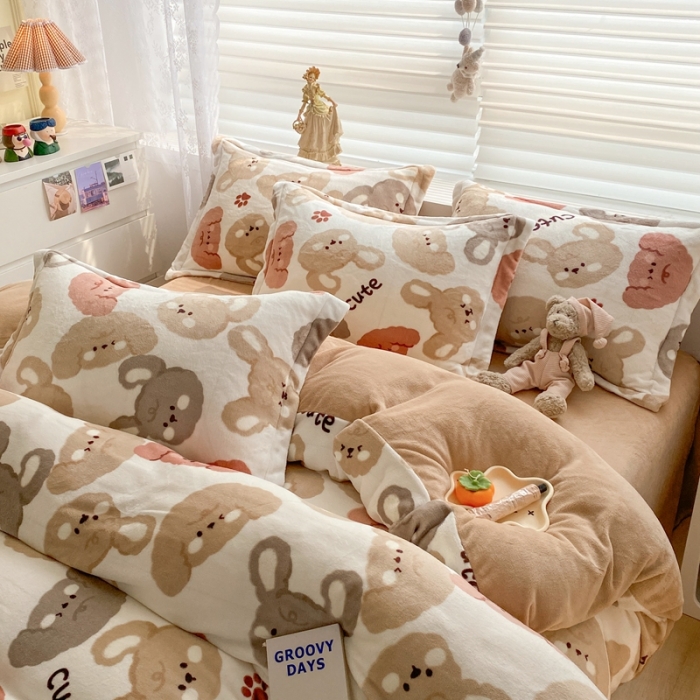 91家纺网 家纺一手货源 找家纺 上尚居 2022新款加厚保暖牛奶绒四件套 喵达人-米