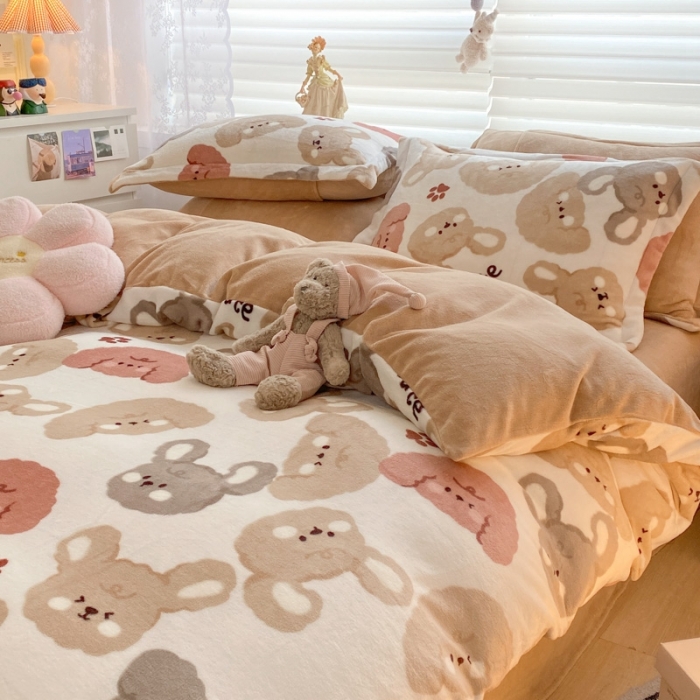 91家纺网 家纺一手货源 找家纺 上尚居 2022新款加厚保暖牛奶绒四件套 喵达人-米