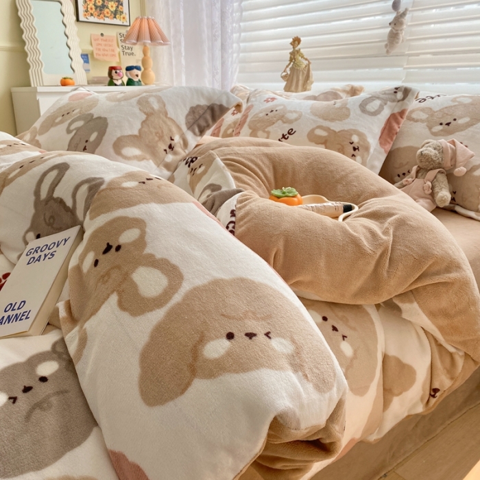 91家纺网 家纺一手货源 找家纺 上尚居 2022新款加厚保暖牛奶绒四件套 喵达人-米