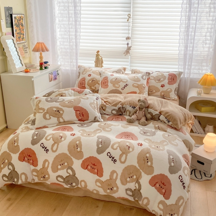 91家纺网 家纺一手货源 找家纺 上尚居 2022新款加厚保暖牛奶绒四件套 喵达人-米