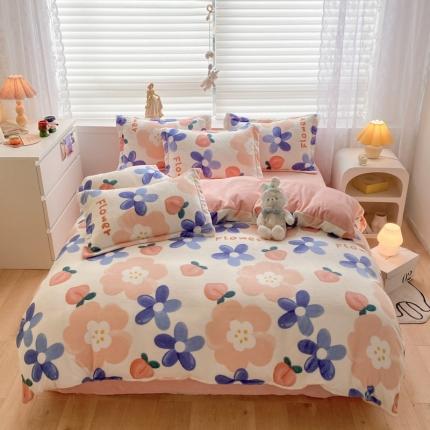 上尚居 2022新款加厚保暖牛奶绒四件套 桃之夭夭