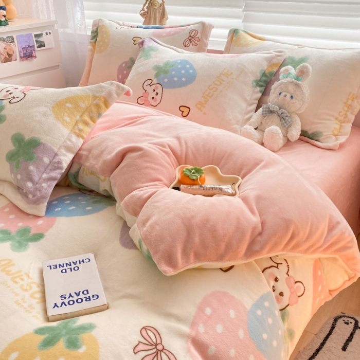 91家纺网 家纺一手货源 找家纺 上尚居 2022新款加厚保暖牛奶绒四件套 甜蜜花蕊