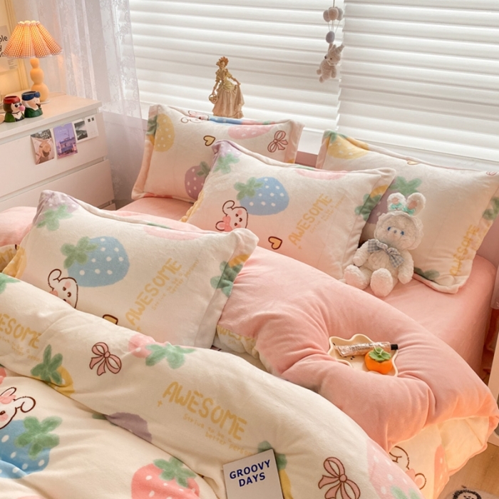 91家纺网 家纺一手货源 找家纺 上尚居 2022新款加厚保暖牛奶绒四件套 甜蜜花蕊