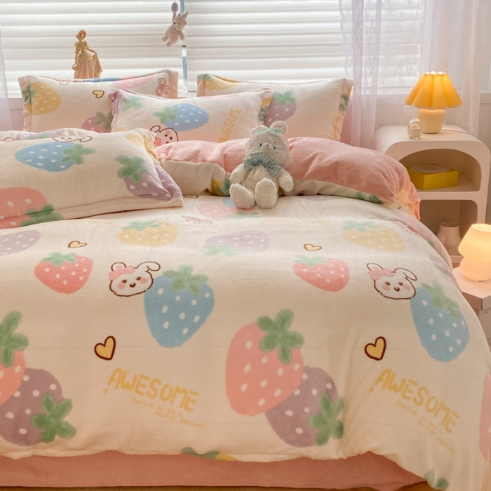 91家纺网 家纺一手货源 找家纺 上尚居 2022新款加厚保暖牛奶绒四件套 甜蜜花蕊