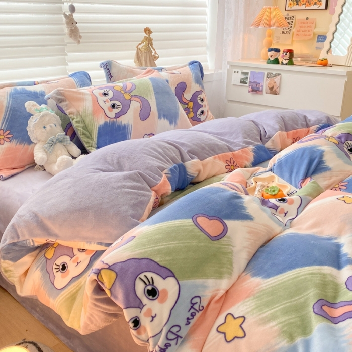 91家纺网 家纺一手货源 找家纺 上尚居 2022新款加厚保暖牛奶绒四件套 兔精灵