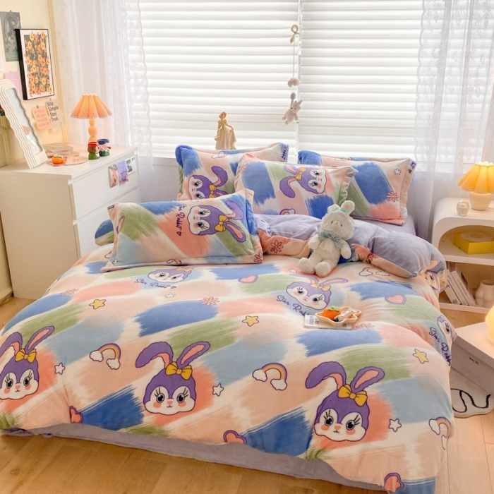 91家纺网 家纺一手货源 找家纺 上尚居 2022新款加厚保暖牛奶绒四件套 兔精灵