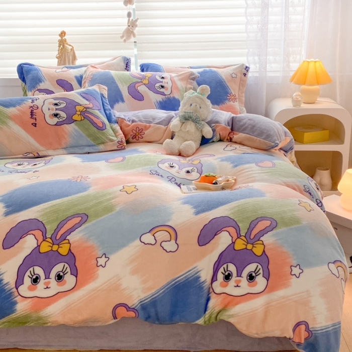 91家纺网 家纺一手货源 找家纺 上尚居 2022新款加厚保暖牛奶绒四件套 兔精灵