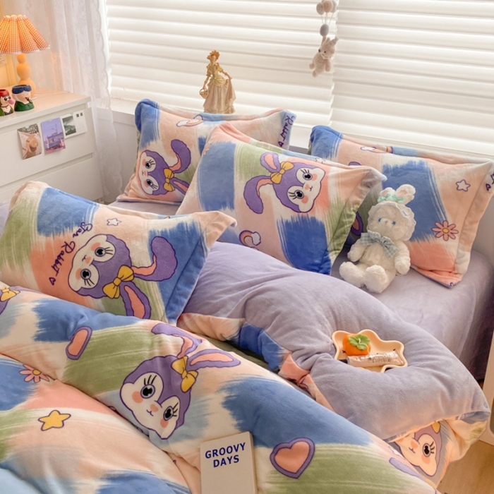 91家纺网 家纺一手货源 找家纺 上尚居 2022新款加厚保暖牛奶绒四件套 兔精灵