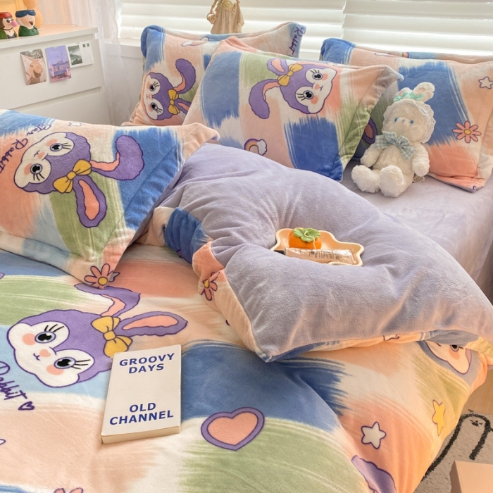 91家纺网 家纺一手货源 找家纺 上尚居 2022新款加厚保暖牛奶绒四件套 兔精灵