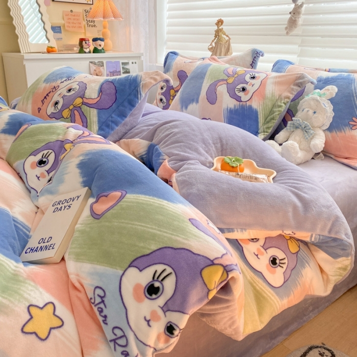 91家纺网 家纺一手货源 找家纺 上尚居 2022新款加厚保暖牛奶绒四件套 兔精灵