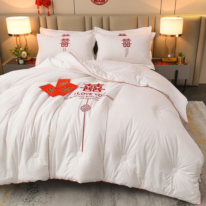 91家纺网 家纺一手货源 找家纺 卓缦2023款婚庆被结婚被喜被大豆被白色婚庆喜被春秋被幸福