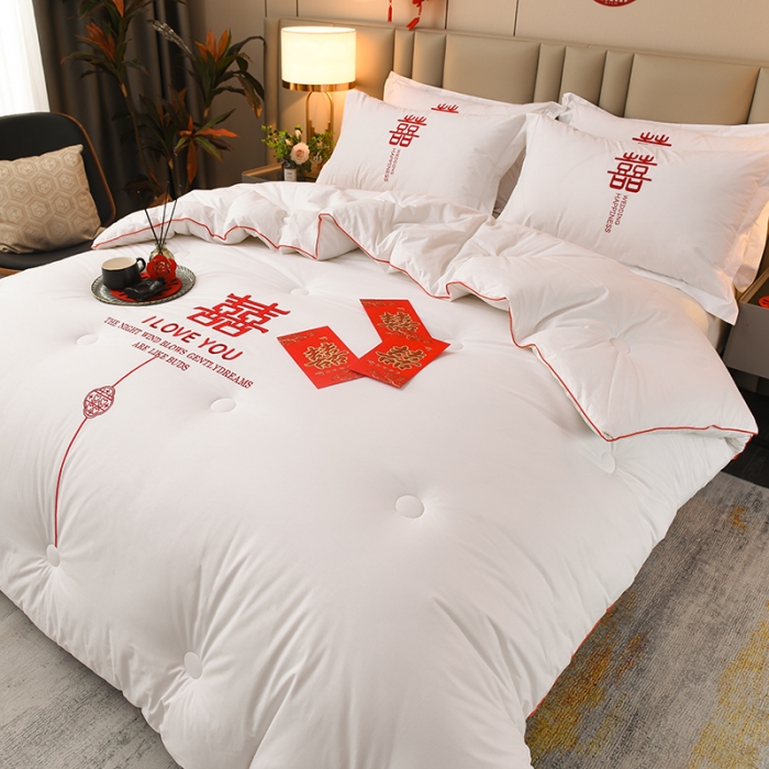 91家纺网 家纺一手货源 找家纺 卓缦2023款婚庆被结婚被喜被大豆被白色婚庆喜被春秋被幸福