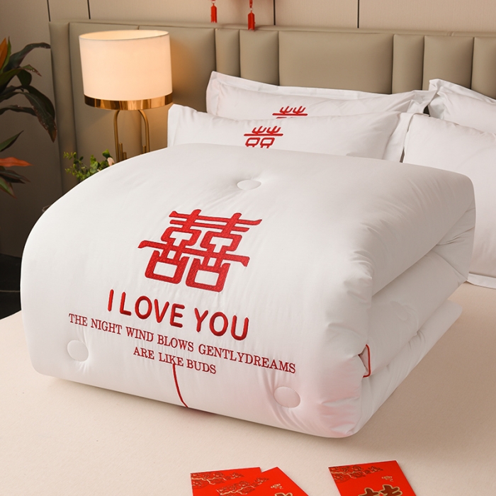 91家纺网 家纺一手货源 找家纺 卓缦2023款婚庆被结婚被喜被大豆被白色婚庆喜被春秋被幸福