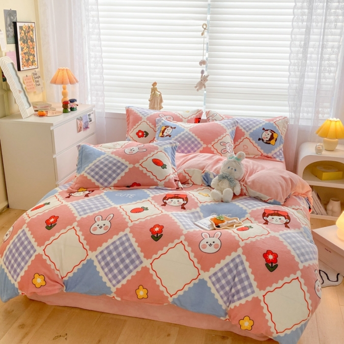 91家纺网 家纺一手货源 找家纺 上尚居 2022新款加厚保暖牛奶绒四件套 幸福时光