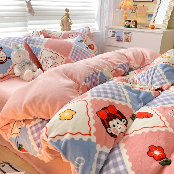 91家纺网 家纺一手货源 找家纺 上尚居 2022新款加厚保暖牛奶绒四件套 幸福时光