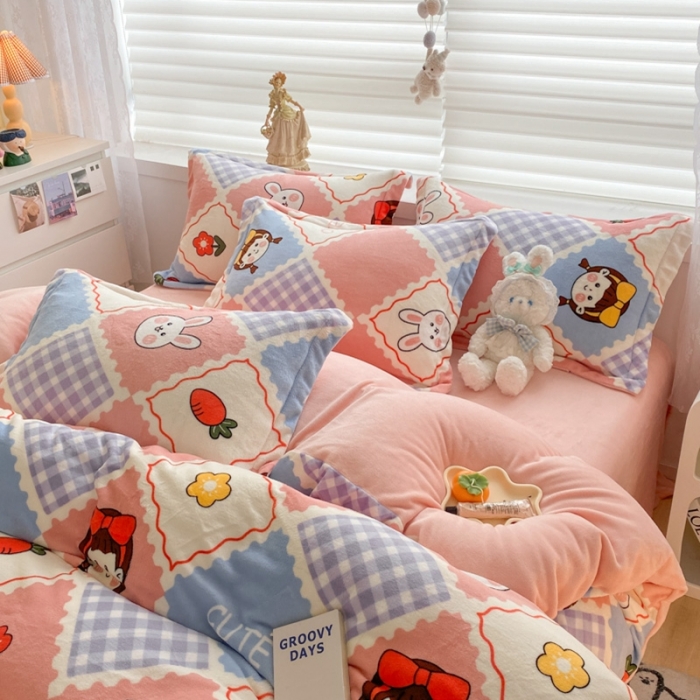 91家纺网 家纺一手货源 找家纺 上尚居 2022新款加厚保暖牛奶绒四件套 幸福时光