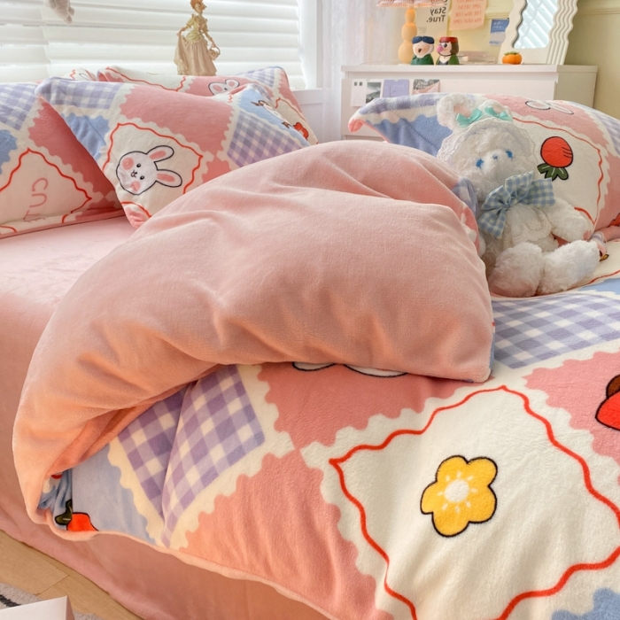 91家纺网 家纺一手货源 找家纺 上尚居 2022新款加厚保暖牛奶绒四件套 幸福时光