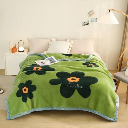 91家纺网 家纺一手货源 找家纺 凤凰林 2022新款拉舍尔毛毯 向阳花-绿