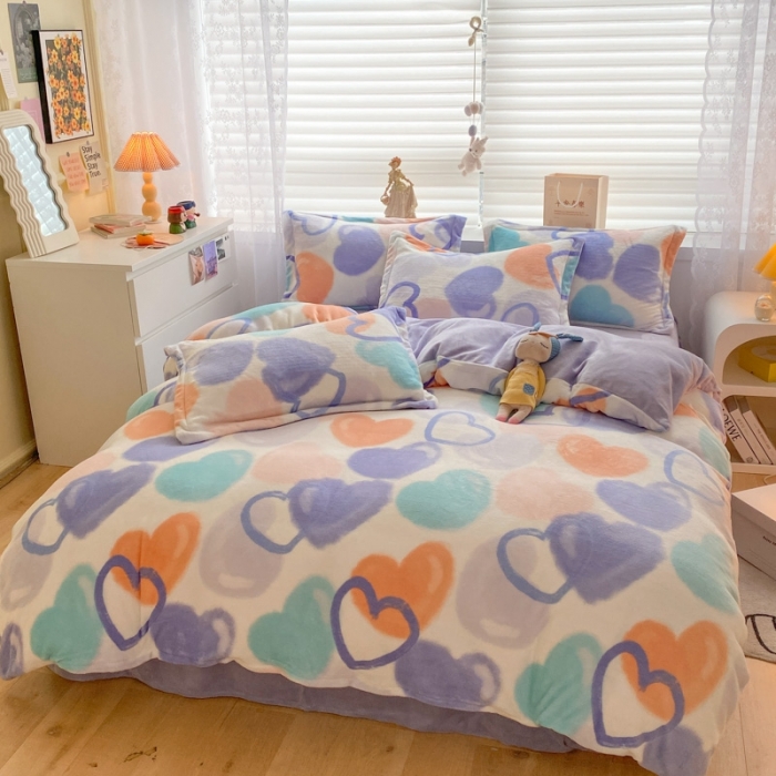 91家纺网 家纺一手货源 找家纺 上尚居 2022新款加厚保暖牛奶绒四件套 遇见-紫