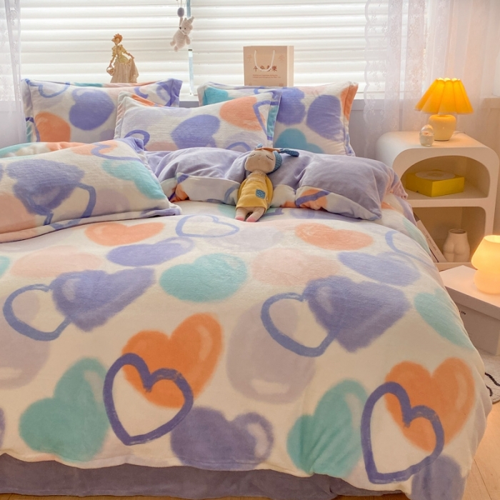 91家纺网 家纺一手货源 找家纺 上尚居 2022新款加厚保暖牛奶绒四件套 遇见-紫