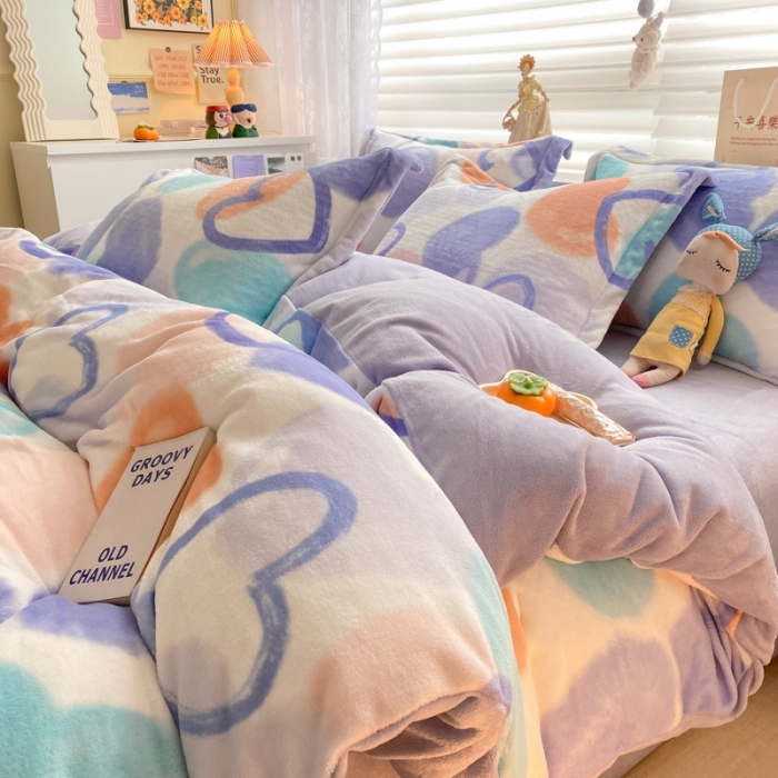 91家纺网 家纺一手货源 找家纺 上尚居 2022新款加厚保暖牛奶绒四件套 遇见-紫