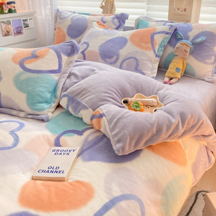 91家纺网 家纺一手货源 找家纺 上尚居 2022新款加厚保暖牛奶绒四件套 遇见-紫