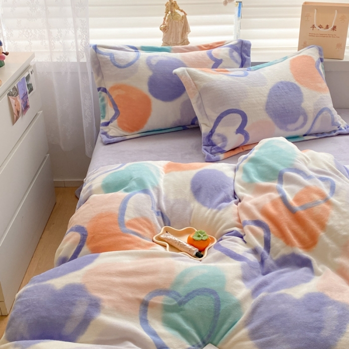 91家纺网 家纺一手货源 找家纺 上尚居 2022新款加厚保暖牛奶绒四件套 遇见-紫