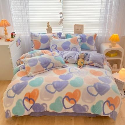 上尚居 2022新款加厚保暖牛奶绒四件套 遇见-紫