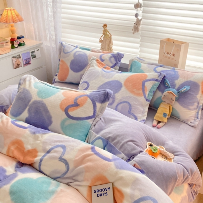 91家纺网 家纺一手货源 找家纺 上尚居 2022新款加厚保暖牛奶绒四件套 遇见-紫