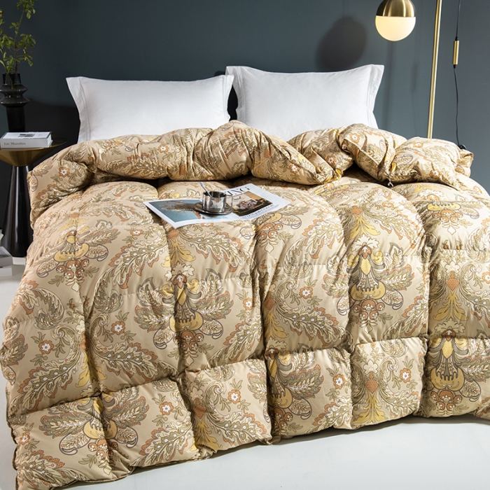 91家纺网 家纺一手货源 找家纺 俏企鹅 2025新款100支锦绒95白鹅绒被 欧式黄