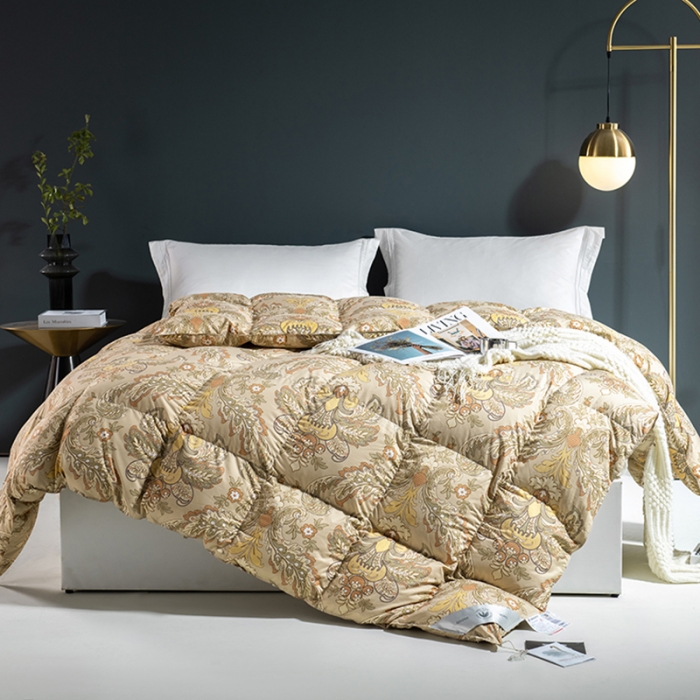 91家纺网 家纺一手货源 找家纺 俏企鹅 2025新款100支锦绒95白鹅绒被 欧式黄