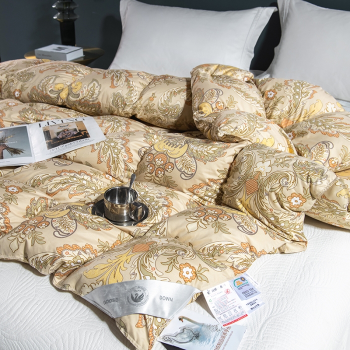 91家纺网 家纺一手货源 找家纺 俏企鹅 2025新款100支锦绒95白鹅绒被 欧式黄