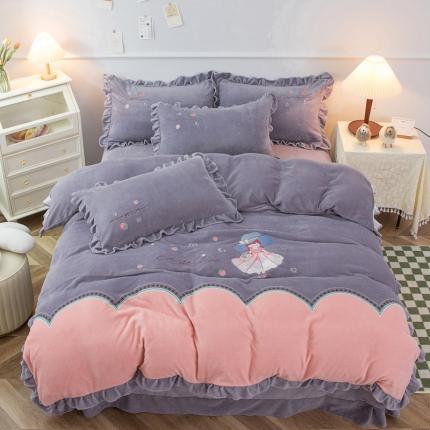 91家纺网 家纺一手货源 找家纺 （总）优姿家纺 2022新品牛奶绒贴边绣花荷叶花边保暖四件套