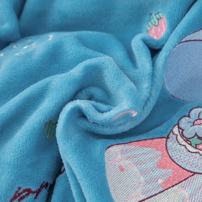 91家纺网 家纺一手货源 找家纺 优姿家纺 牛奶绒贴边绣花荷叶花边保暖四件 花仙子-蓝