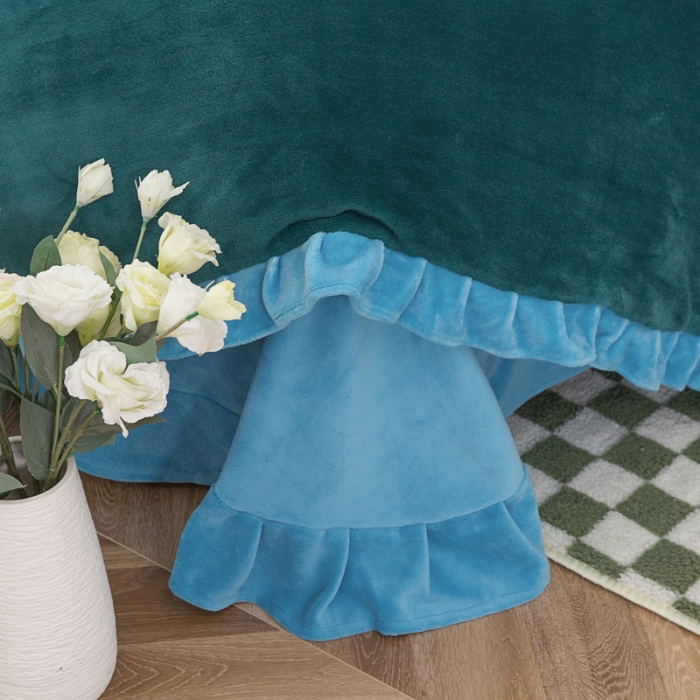 91家纺网 家纺一手货源 找家纺 优姿家纺 牛奶绒贴边绣花荷叶花边保暖四件 花仙子-蓝